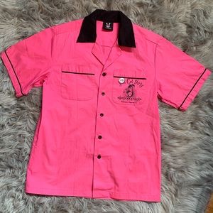 Pink rockabilly pinup button down shirt top xs